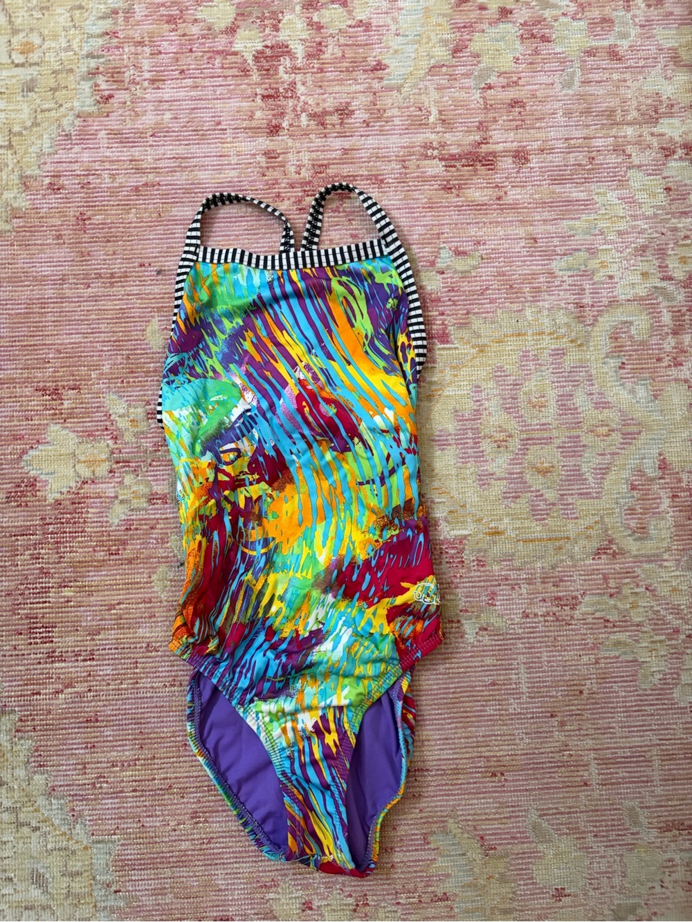 Dolphin Uglies Girls Multicolor Abstract One-Piece Swimsuit with Purple Accents